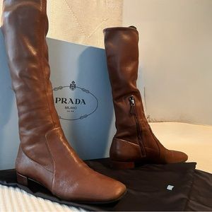 Prada Cognac buttery soft leather boots size 9
